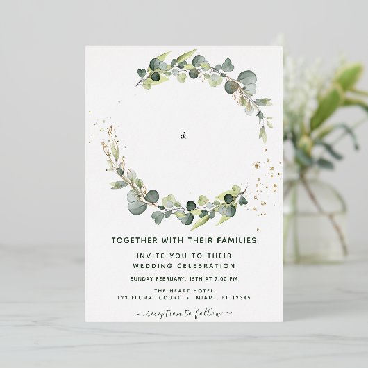 Eucalyptus Greenery Wedding Folie Uitnodiging (Staand Voorkant)