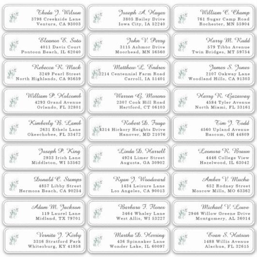 Eucalyptus Greenery Wedding Guest Adresetiketten Sticker (Voorkant)