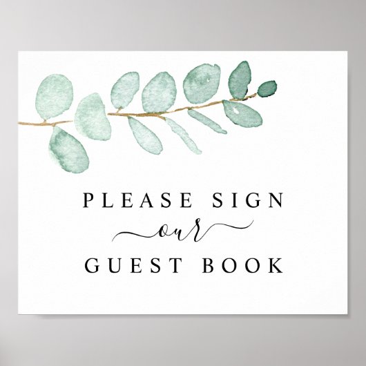 Eucalyptus Greenery Wedding Guest Book Sign Poster (Voorkant)