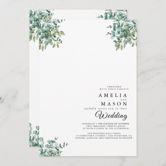 eucalyptus greenery wedding Invitation Kaart (Voorkant / Achterkant)