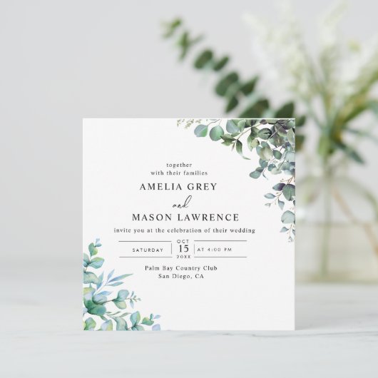 eucalyptus greenery wedding Invitation Kaart (Staand voorkant)