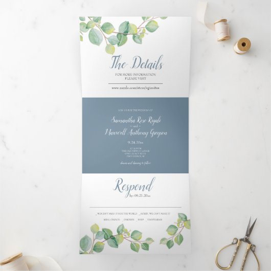 Eucalyptus Greenery Wedding Invitations Drieluik Uitnodiging (Binnen)