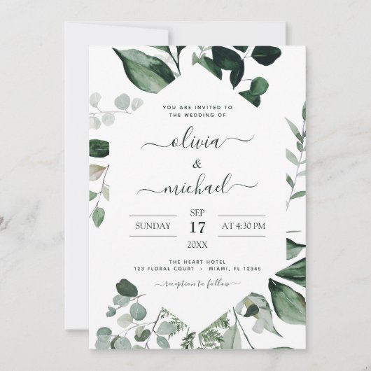 Eucalyptus Greenery Wedding Invitations Kaart (Voorkant)