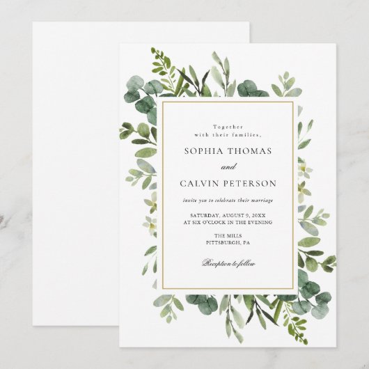 Eucalyptus Greenery Wedding Kaart (Voorkant / Achterkant)
