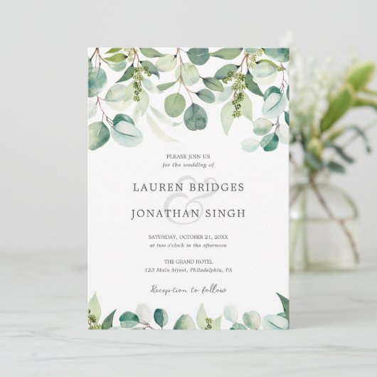 Eucalyptus Greenery Wedding Kaart (Staand voorkant)
