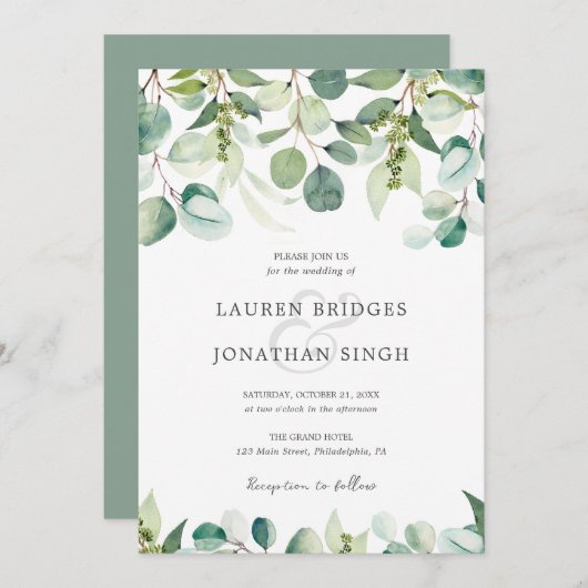 Eucalyptus Greenery Wedding Kaart (Voorkant / Achterkant)