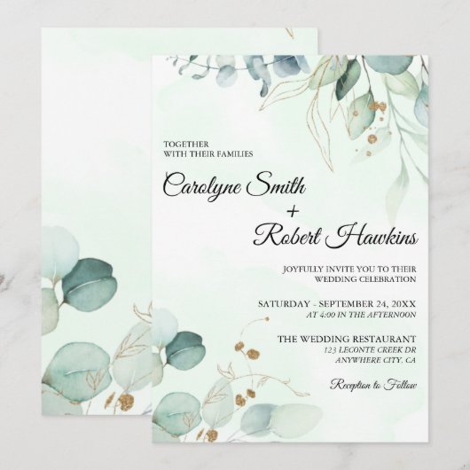 Eucalyptus Greenery Wedding Kaart (Voorkant / Achterkant)