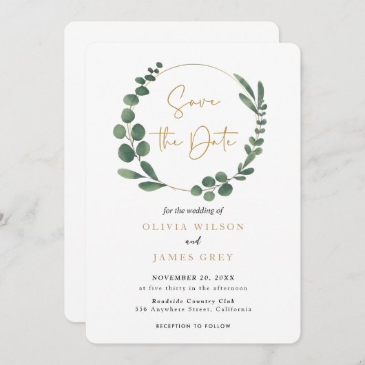 Eucalyptus Greenery Wedding Kaart (Voorkant / Achterkant)