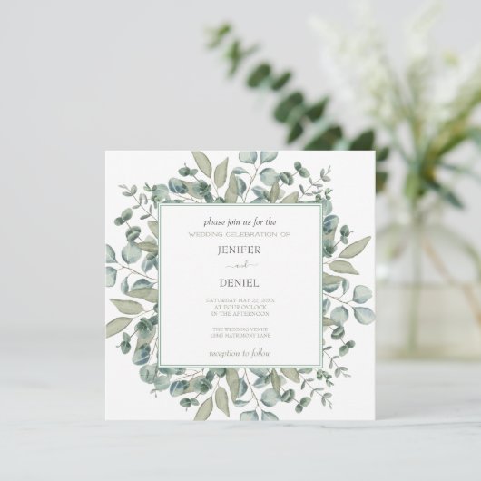 Eucalyptus Greenery Wedding Kaart (Staand voorkant)