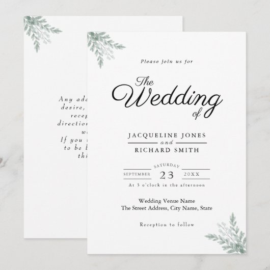 Eucalyptus Greenery Wedding Kaart (Voorkant / Achterkant)