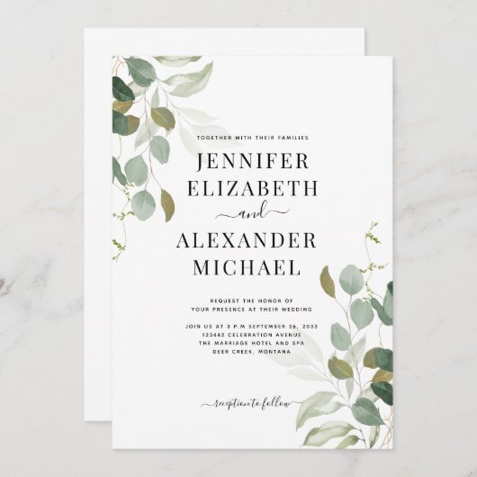 Eucalyptus Greenery Wedding Kaart (Voorkant / Achterkant)