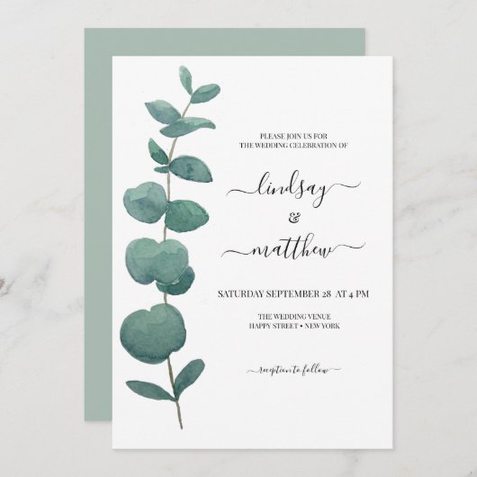 Eucalyptus Greenery Wedding Kaart (Voorkant / Achterkant)