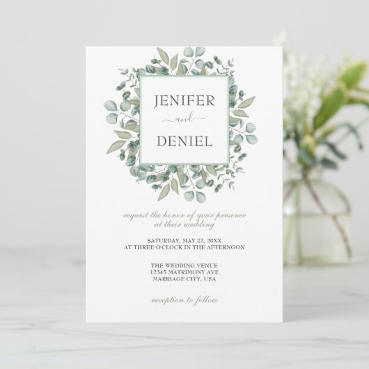 Eucalyptus Greenery Wedding Kaart (Staand voorkant)