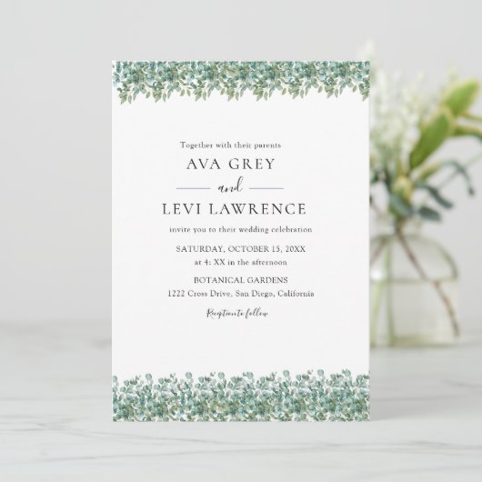 eucalyptus greenery wedding kaart (Staand voorkant)