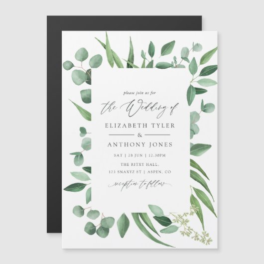 Eucalyptus Greenery Wedding Magnetische Uitnodiging (Voorkant / Achterkant)