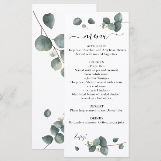 Eucalyptus Greenery Wedding Menu (Voorkant / Achterkant)