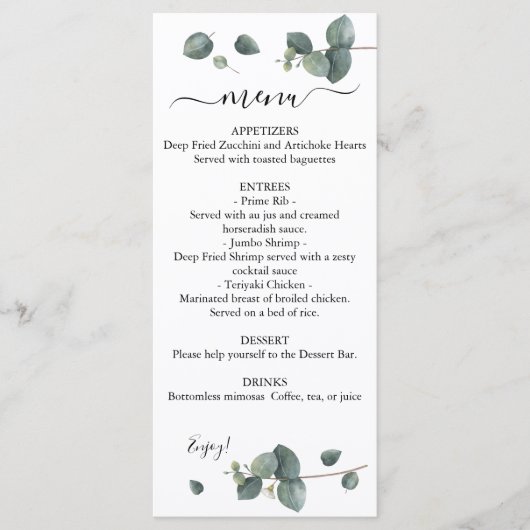 Eucalyptus Greenery Wedding Menu (Voorkant)