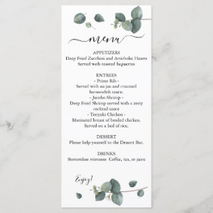 Eucalyptus Greenery Wedding Menu