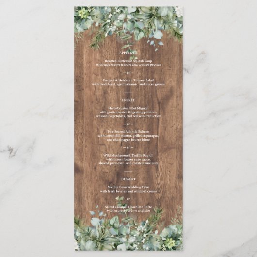 Eucalyptus Greenery Wedding Menu Card | Rustic (Achterkant)