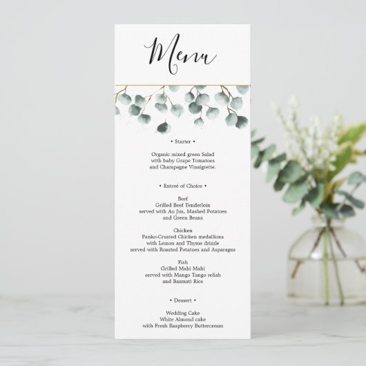 Eucalyptus Greenery Wedding Menu en dank u Kaart (Staand voorkant)