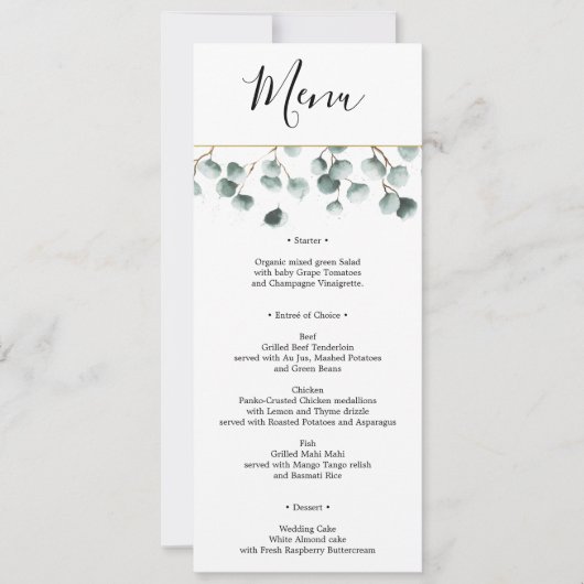 Eucalyptus Greenery Wedding Menu en dank u Kaart (Voorkant)