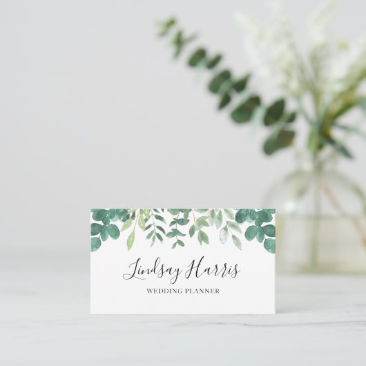 Eucalyptus Greenery Wedding Planner Visitekaartje (Staand voorkant)