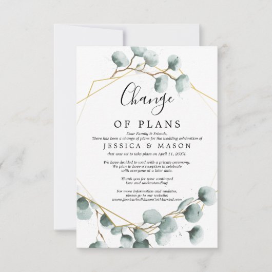 Eucalyptus Greenery Wedding Postponed Notice Kaart (Voorkant)