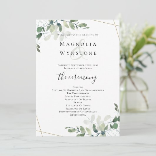 Eucalyptus Greenery Wedding Programmakaart (Staand voorkant)