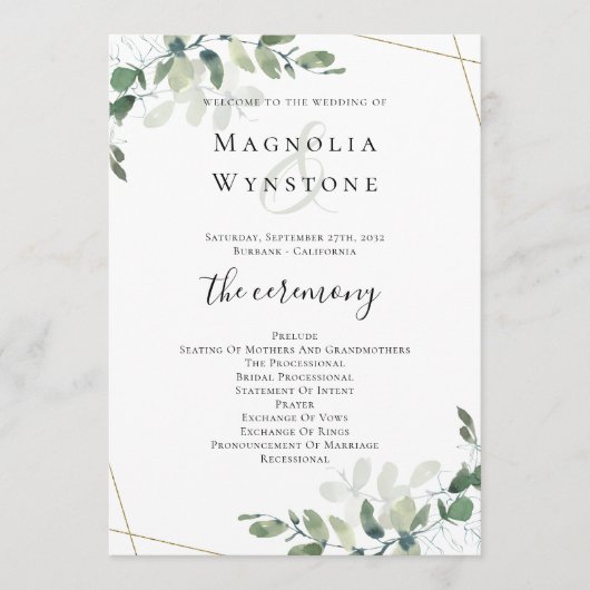 Eucalyptus Greenery Wedding Programmakaart (Voorkant)