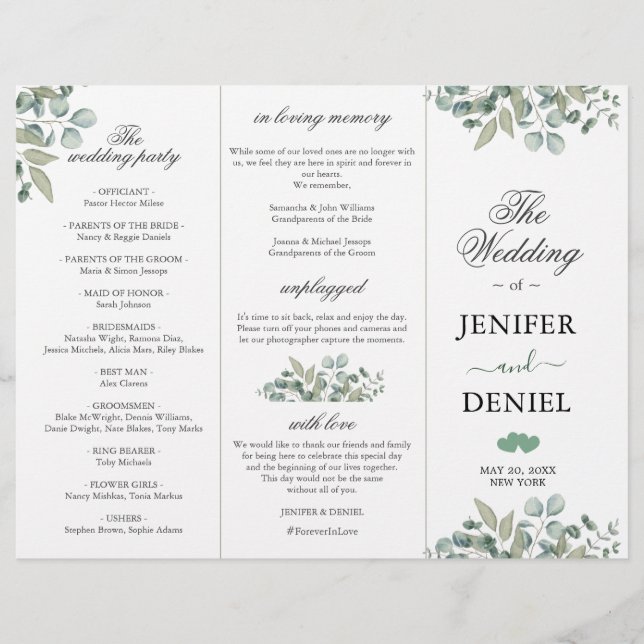Eucalyptus Greenery Wedding Programme  (Voorkant)