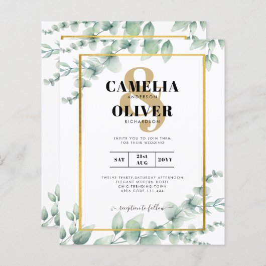 Eucalyptus Greenery Wedding QR CODE Moderne Budget (Voorkant / Achterkant)