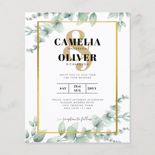 Eucalyptus Greenery Wedding QR CODE Moderne Budget Flyer (Voorkant)