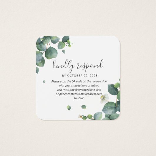 Eucalyptus Greenery Wedding QR Code RSVP Card Vierkante Visitekaartjes (Voorkant)
