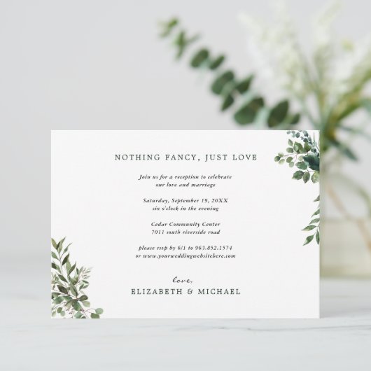 Eucalyptus Greenery Wedding Reception slechts Tuss Kaart (Staand voorkant)