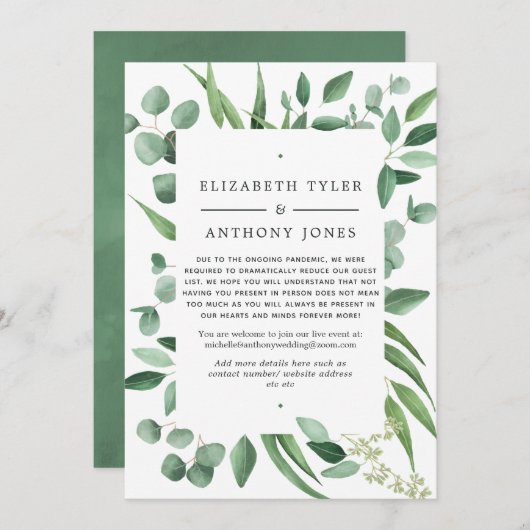 Eucalyptus Greenery Wedding Reduced Guest List Aankondiging (Voorkant / Achterkant)