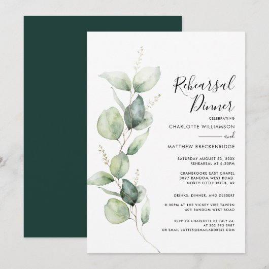 Eucalyptus Greenery Wedding Rehearsal Dinner Kaart (Voorkant / Achterkant)