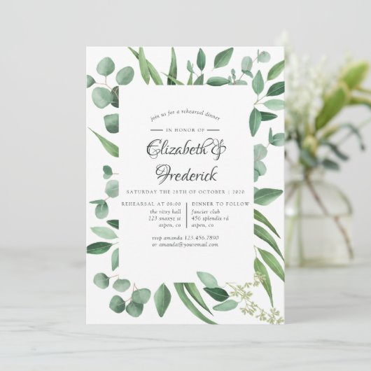 Eucalyptus Greenery Wedding Rehearsal Dinner Kaart (Staand voorkant)