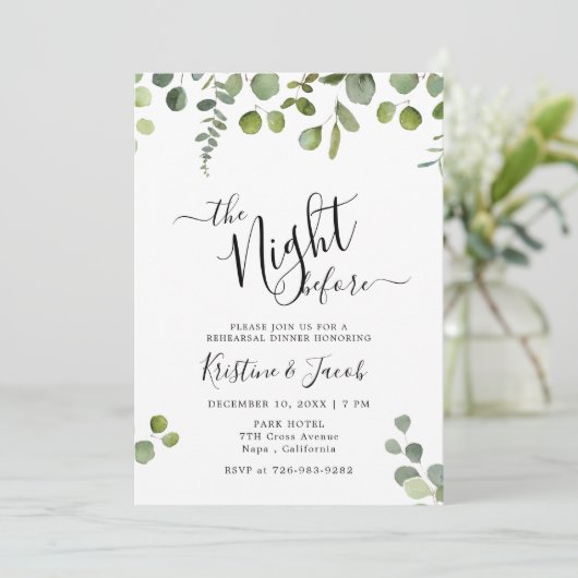 Eucalyptus Greenery Wedding Rehearsal Dinner Kaart (Staand voorkant)