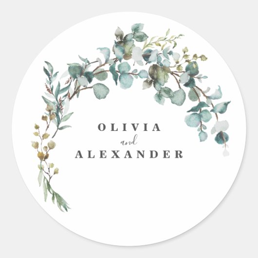 Eucalyptus Greenery Wedding Ronde Sticker (Voorkant)