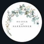 Eucalyptus Greenery Wedding Ronde Sticker<br><div class="desc">Eucalyptus groen bruiloft stickers.</div>