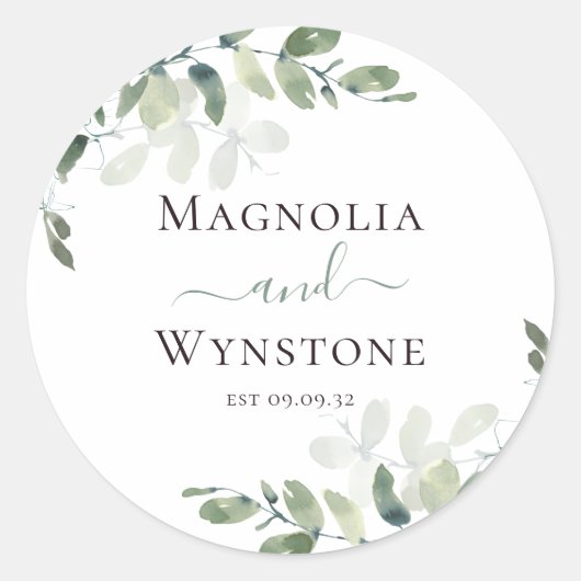 Eucalyptus Greenery Wedding Ronde Sticker (Voorkant)
