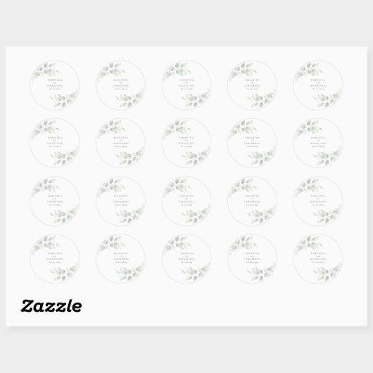 Eucalyptus Greenery Wedding Ronde Sticker (Vel)