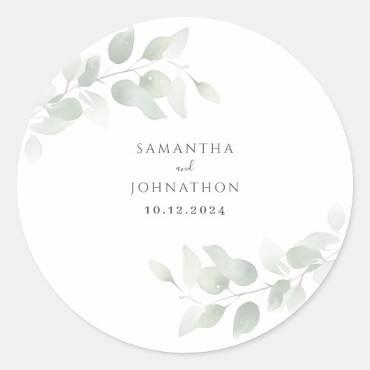 Eucalyptus Greenery Wedding Ronde Sticker (Voorkant)