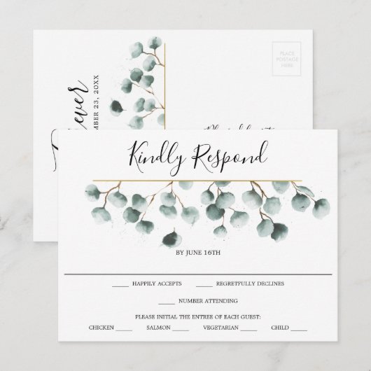 Eucalyptus Greenery Wedding RSVP Briefkaart (Voorkant / Achterkant)