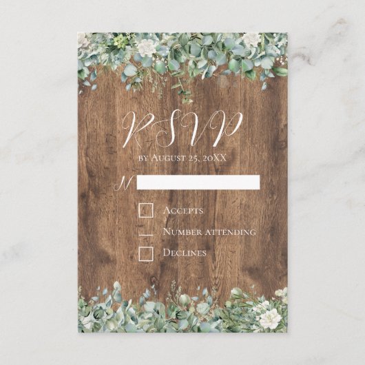Eucalyptus Greenery Wedding RSVP Card | Rustic Informatiekaartje (Voorkant)