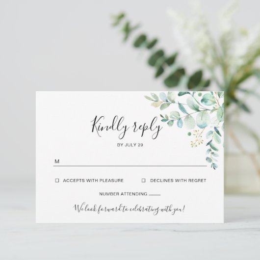 Eucalyptus Greenery Wedding Rsvp Kaart (Staand voorkant)