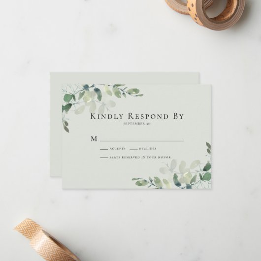 Eucalyptus Greenery Wedding RSVP-kaart Notitiekaartje (Voorkant / Achterkant in situ)