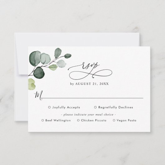 Eucalyptus Greenery Wedding Rsvp met maaltijdoptie (Voorkant)