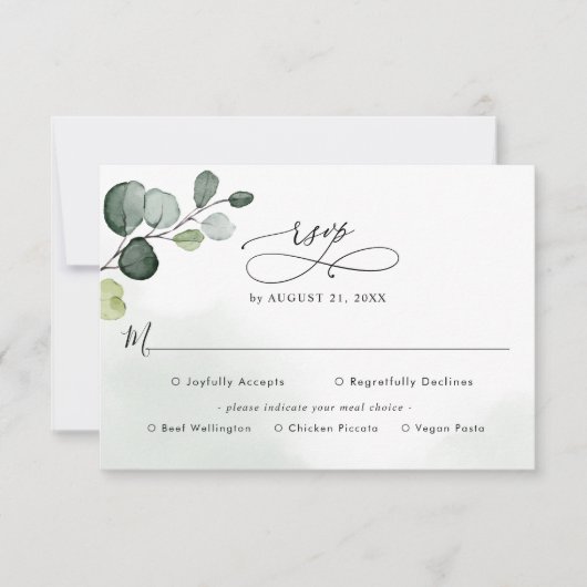 Eucalyptus Greenery Wedding Rsvp met maaltijdoptie (Voorkant)