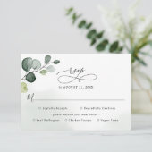 Eucalyptus Greenery Wedding Rsvp met maaltijdoptie (Staand voorkant)
